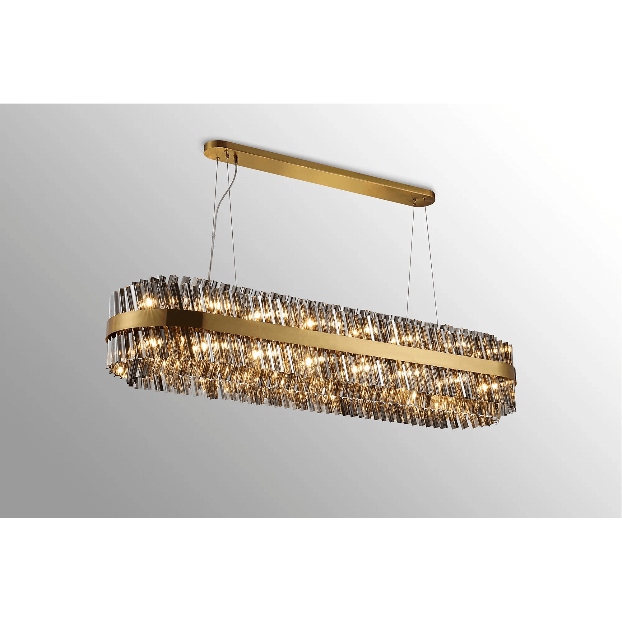 Hampton 36 Light Oblong Ceiling Pendant Light In Brass With Dual Smoked Glass