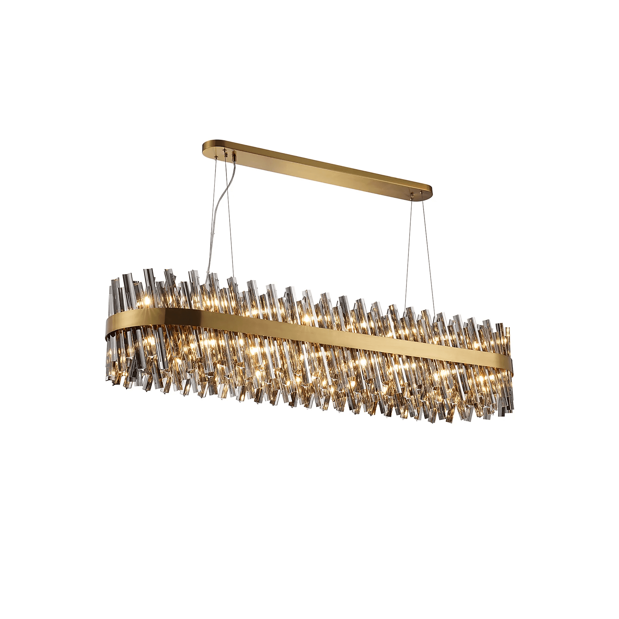 Hampton 36 Light Oblong Ceiling Pendant Light In Brass With Dual Smoked Glass