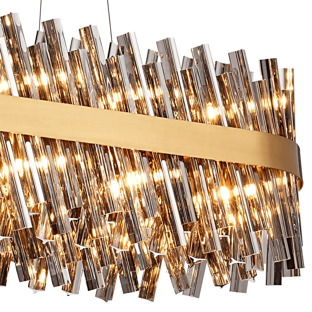 Hampton 36 Light Oblong Ceiling Pendant Light In Brass With Dual Smoked Glass