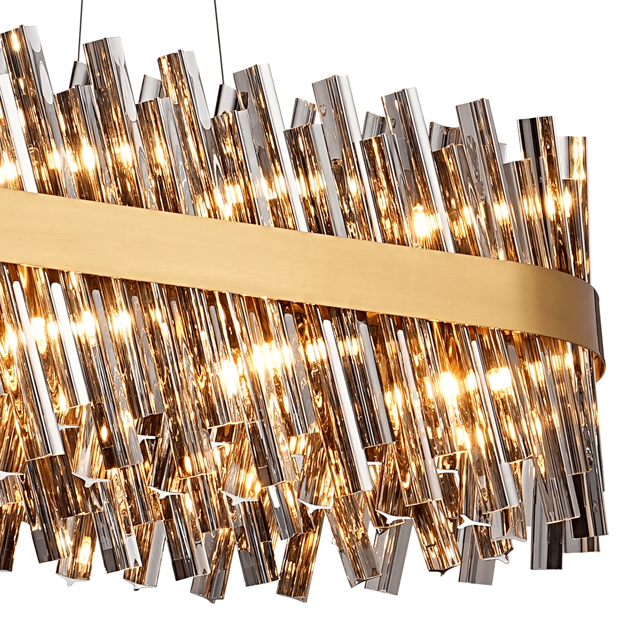 Hampton 36 Light Oblong Ceiling Pendant Light In Brass With Dual Smoked Glass