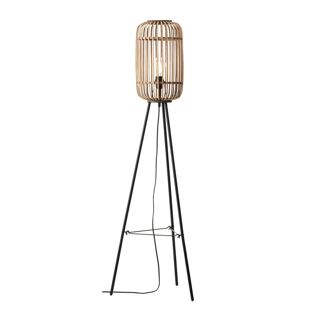 Mathias Floor Lamp In Matt Black Finish With Dark Bamboo Shade 101774