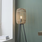 Mathias Floor Lamp In Matt Black Finish With Dark Bamboo Shade 101774