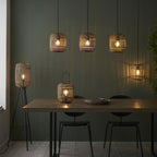 Mathias Floor Lamp In Matt Black Finish With Dark Bamboo Shade 101774