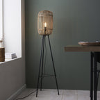 Mathias Floor Lamp In Matt Black Finish With Dark Bamboo Shade 101774