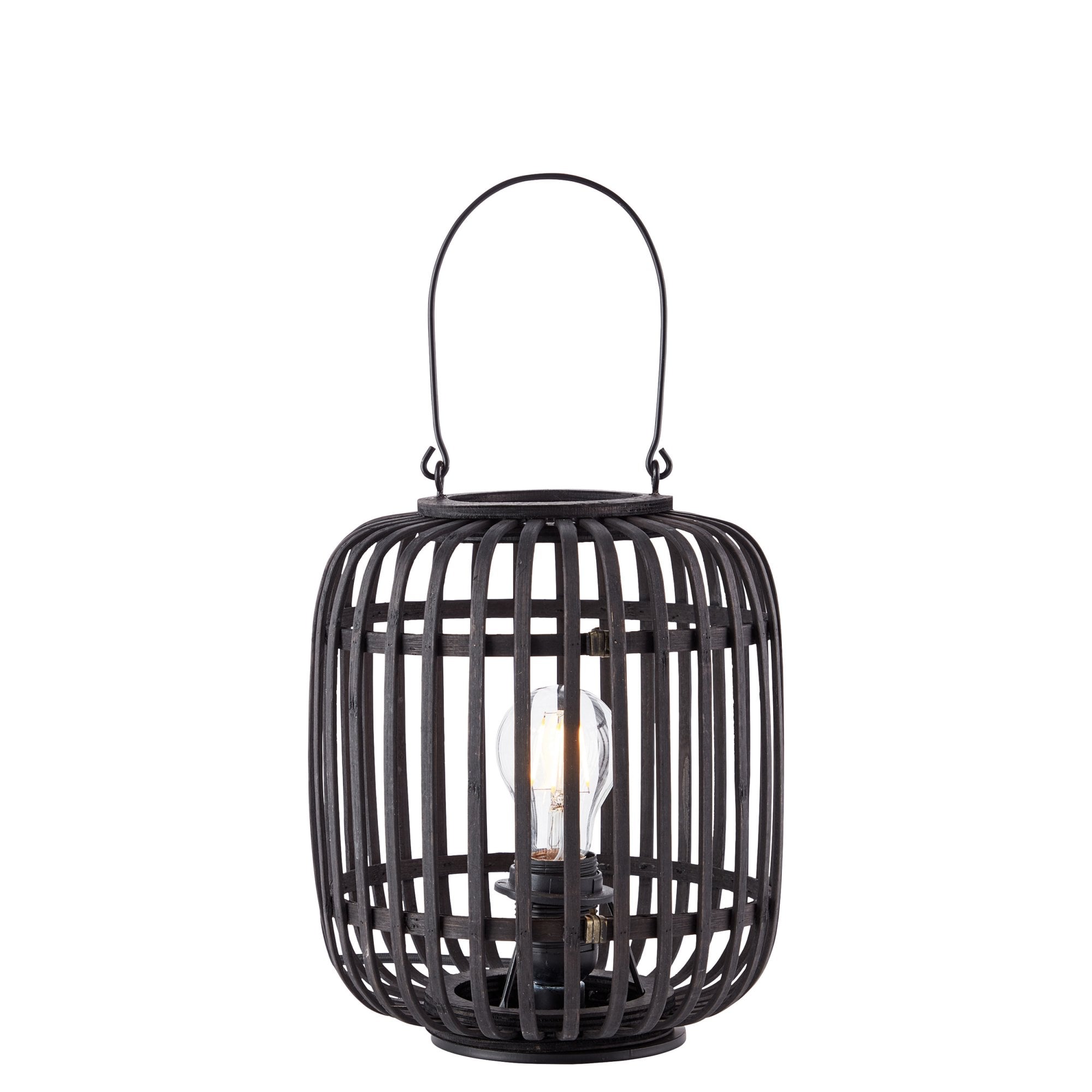 Mathias Table Lamp In Matt Black Finish With Dark Bamboo Shade 101674