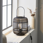 Mathias Table Lamp In Matt Black Finish With Dark Bamboo Shade 101674