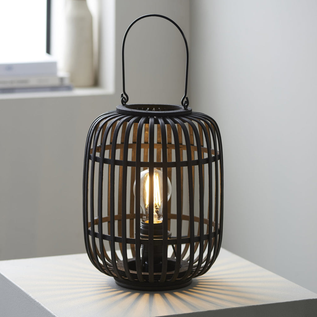 Mathias Table Lamp In Matt Black Finish With Dark Bamboo Shade 101674