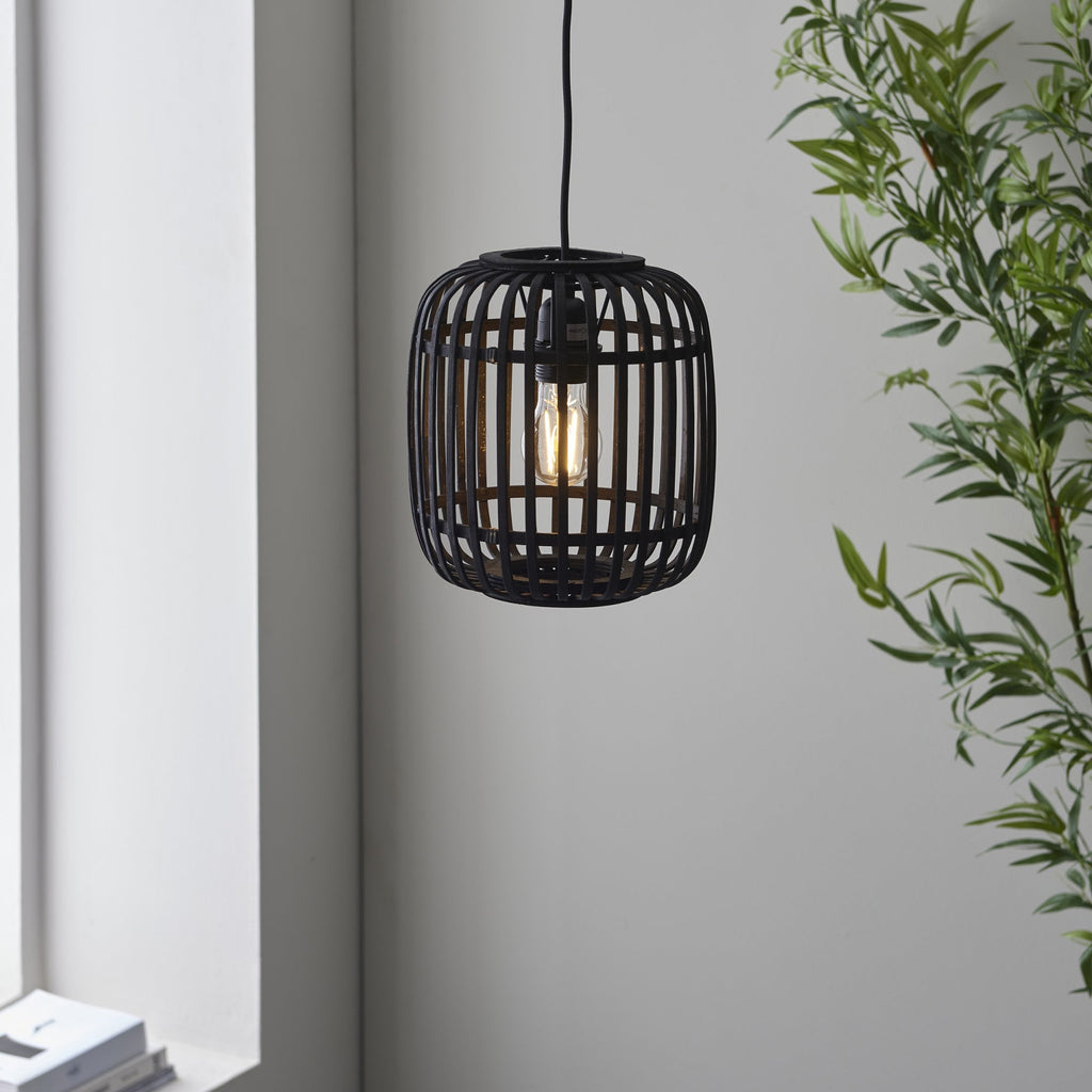 Mathias Ceiling Pendant Light In Matt Black Finish With Dark Bamboo Shade 101700