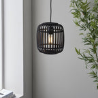 Mathias Ceiling Pendant Light In Matt Black Finish With Dark Bamboo Shade 101700