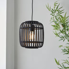 Mathias Ceiling Pendant Light In Matt Black Finish With Dark Bamboo Shade 101700