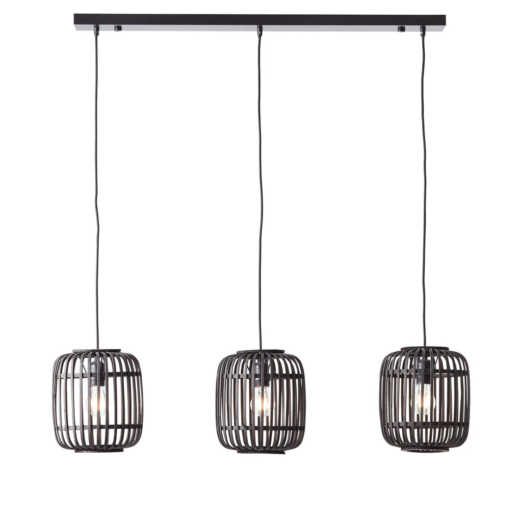 Mathias Linear Ceiling Pendant Light In Matt Black Finish With Dark Bamboo Shade 101698