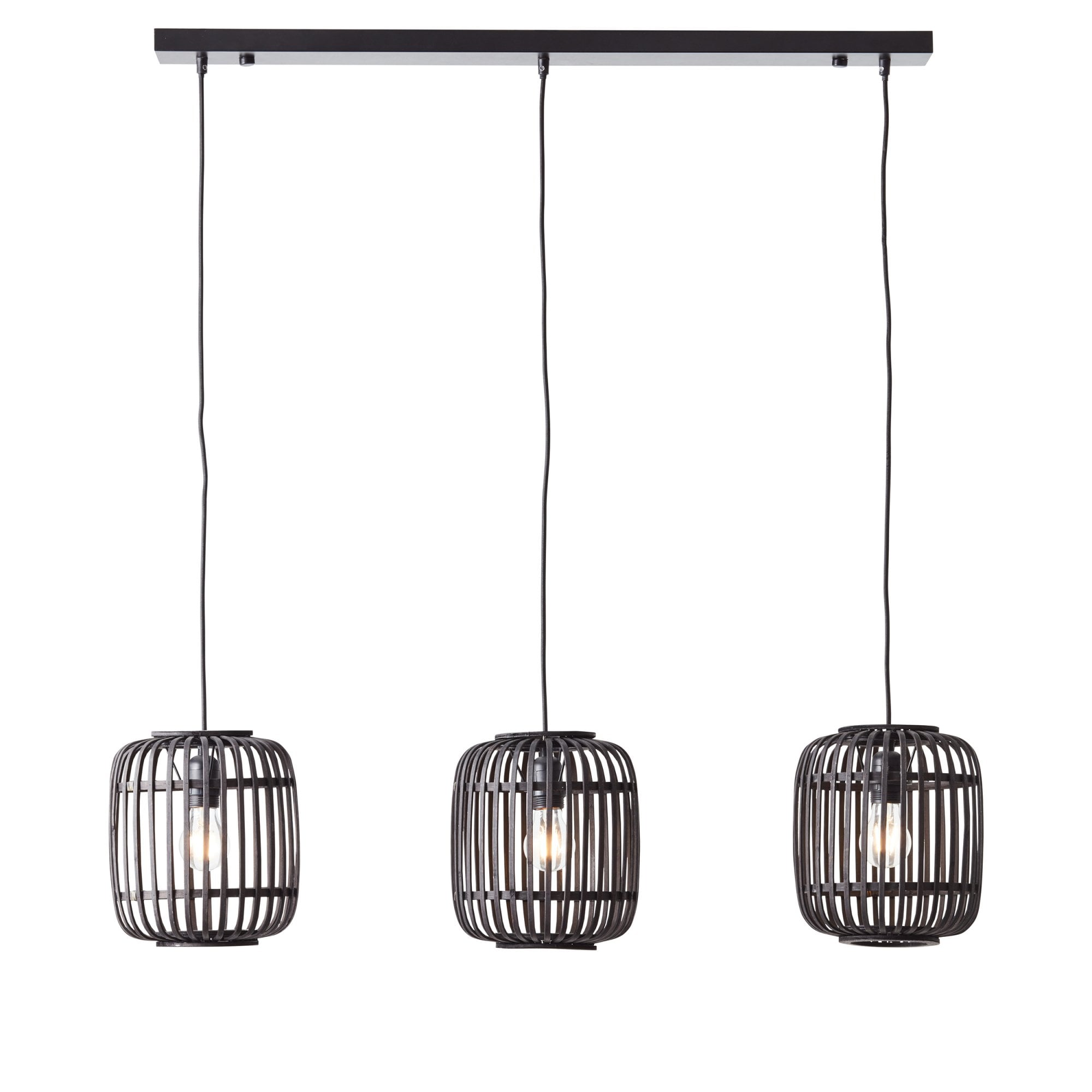 Mathias Linear Ceiling Pendant Light In Matt Black Finish With Dark Bamboo Shade 101698