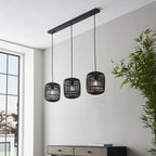 Mathias Linear Ceiling Pendant Light In Matt Black Finish With Dark Bamboo Shade 101698