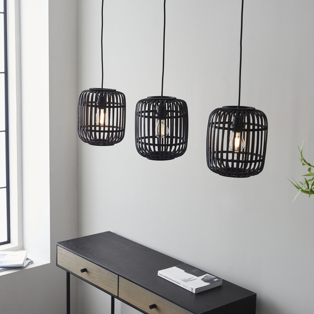 Mathias Linear Ceiling Pendant Light In Matt Black Finish With Dark Bamboo Shade 101698