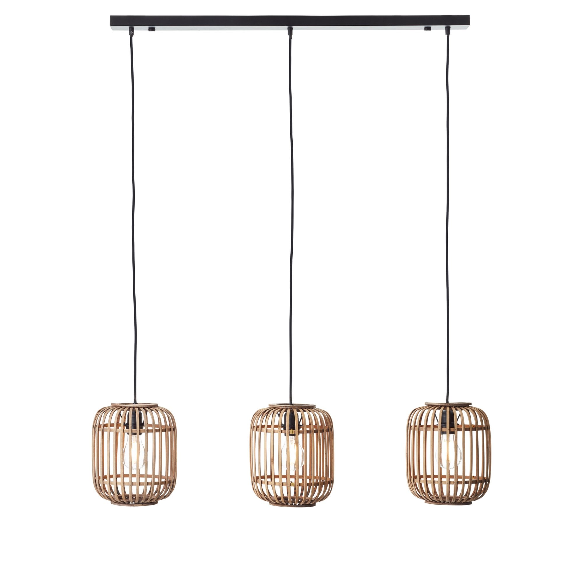 Mathias Linear Ceiling Pendant Light In Matt Black Finish With Light Bamboo Shade 101775