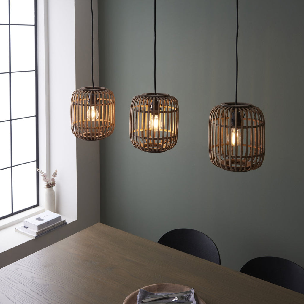 Mathias Linear Ceiling Pendant Light In Matt Black Finish With Light Bamboo Shade 101775