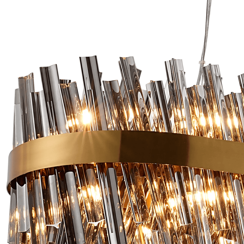 Hampton 36 Light Oblong Ceiling Pendant Light In Brass With Dual Smoked Glass
