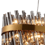 Hampton 36 Light Oblong Ceiling Pendant Light In Brass With Dual Smoked Glass