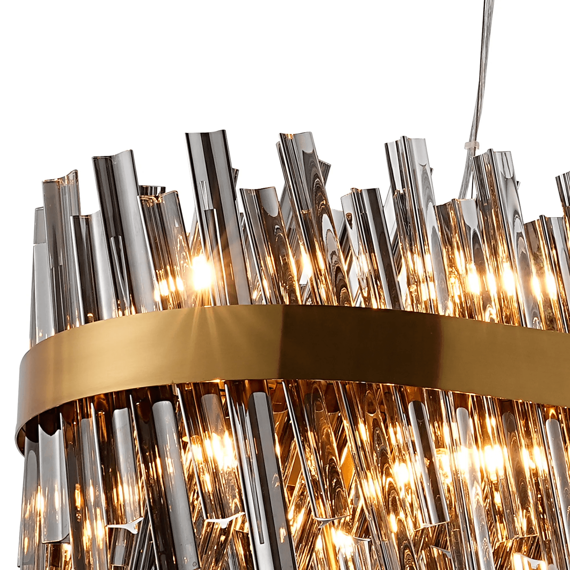 Hampton 36 Light Oblong Ceiling Pendant Light In Brass With Dual Smoked Glass