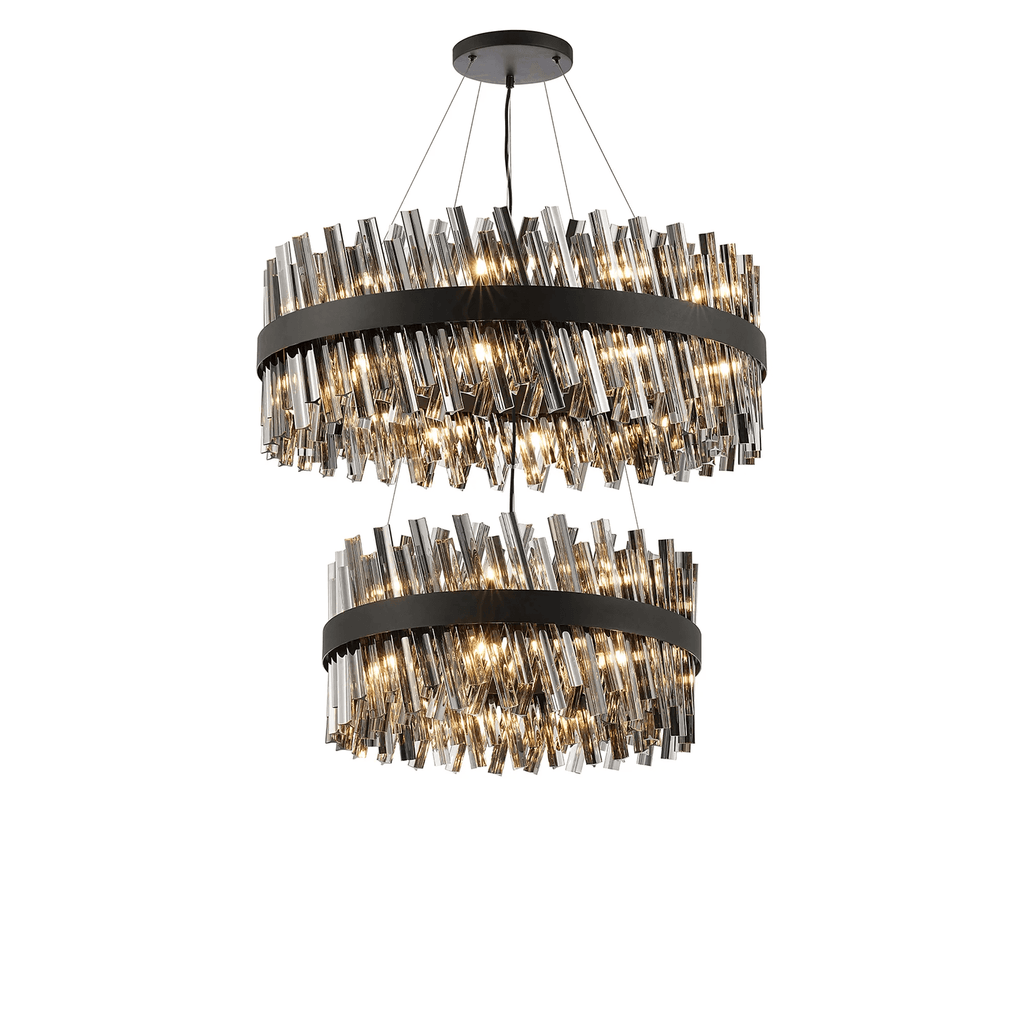 Hampton 2 Tier 42 Light Ceiling Pendant Light In Satin Black With Smoked Glass