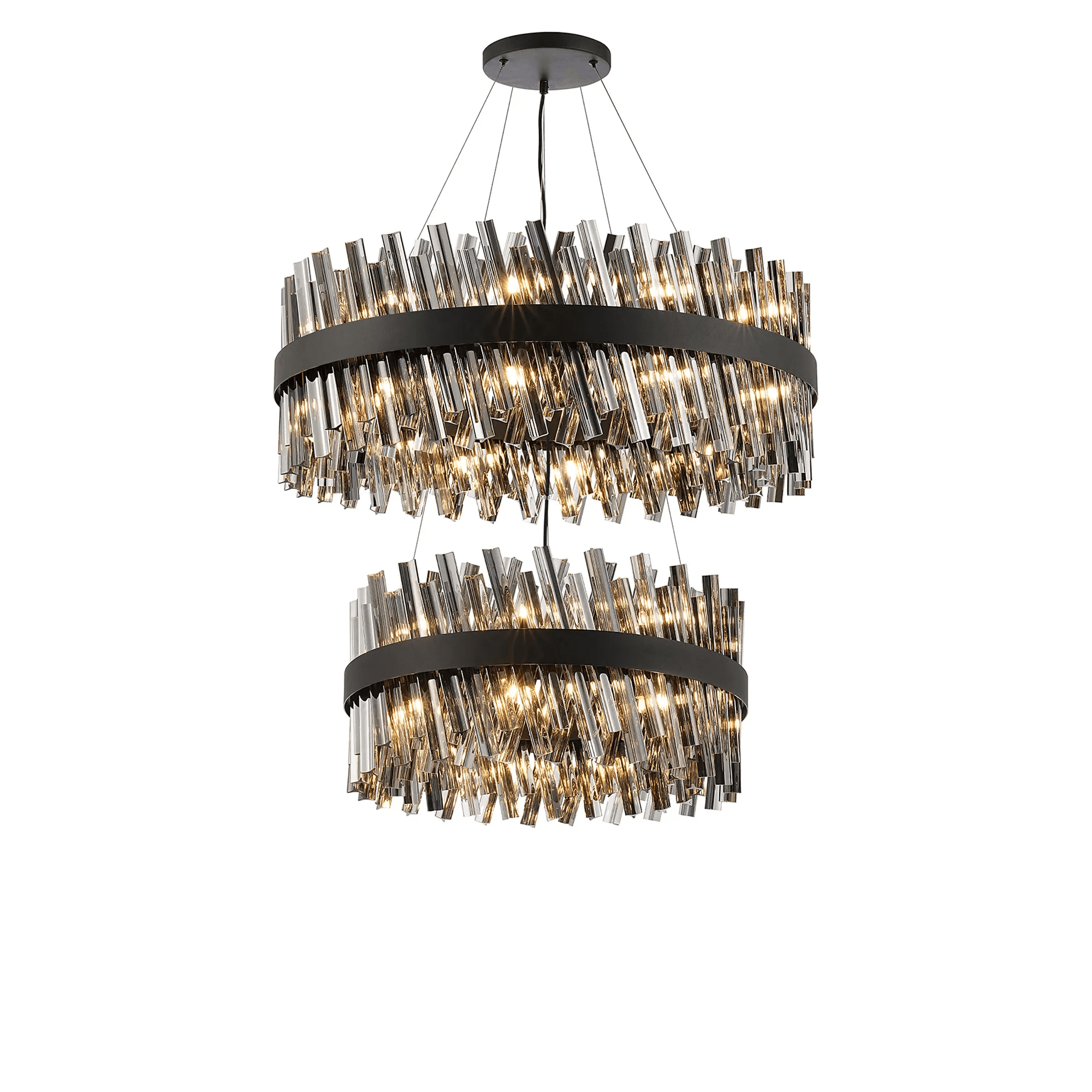 Hampton 2 Tier 42 Light Ceiling Pendant Light In Satin Black With Smoked Glass