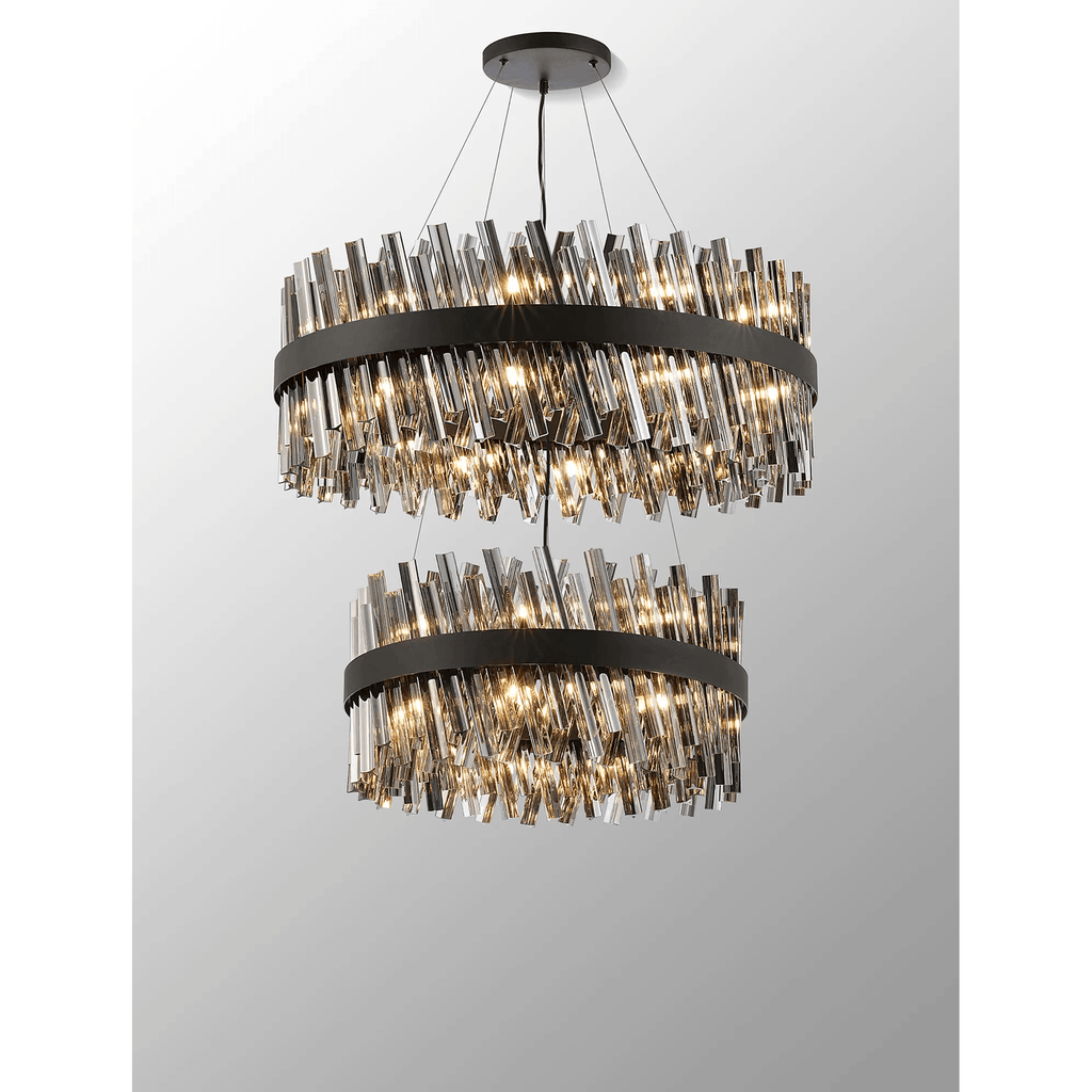 Hampton 2 Tier 42 Light Ceiling Pendant Light In Satin Black With Smoked Glass