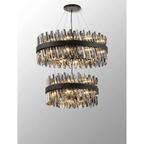 Hampton 2 Tier 42 Light Ceiling Pendant Light In Satin Black With Smoked Glass