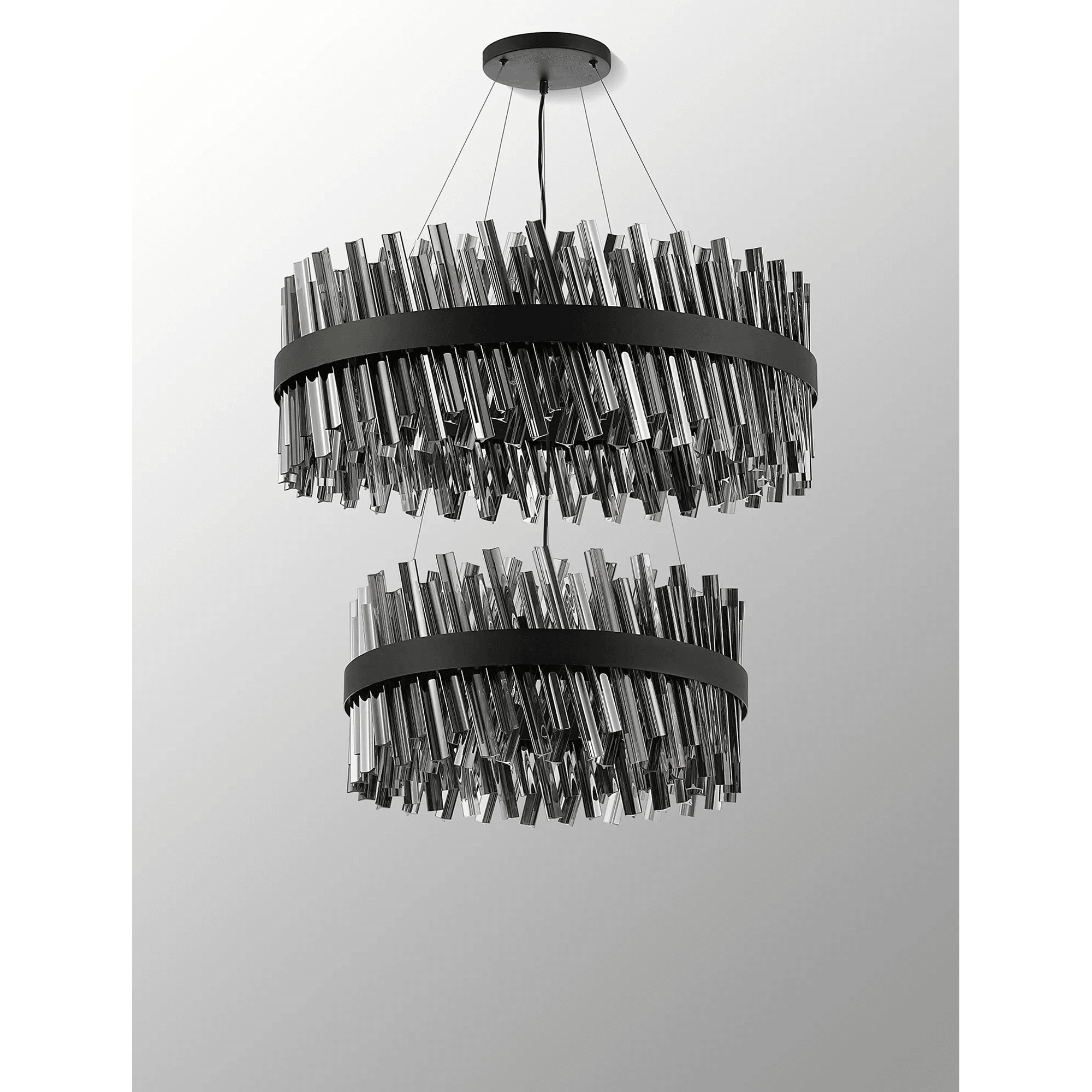 Hampton 2 Tier 42 Light Ceiling Pendant Light In Satin Black With Smoked Glass