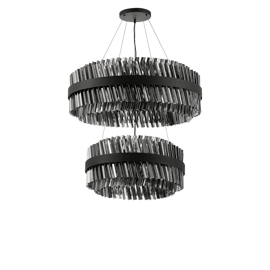 Hampton 2 Tier 42 Light Ceiling Pendant Light In Satin Black With Smoked Glass