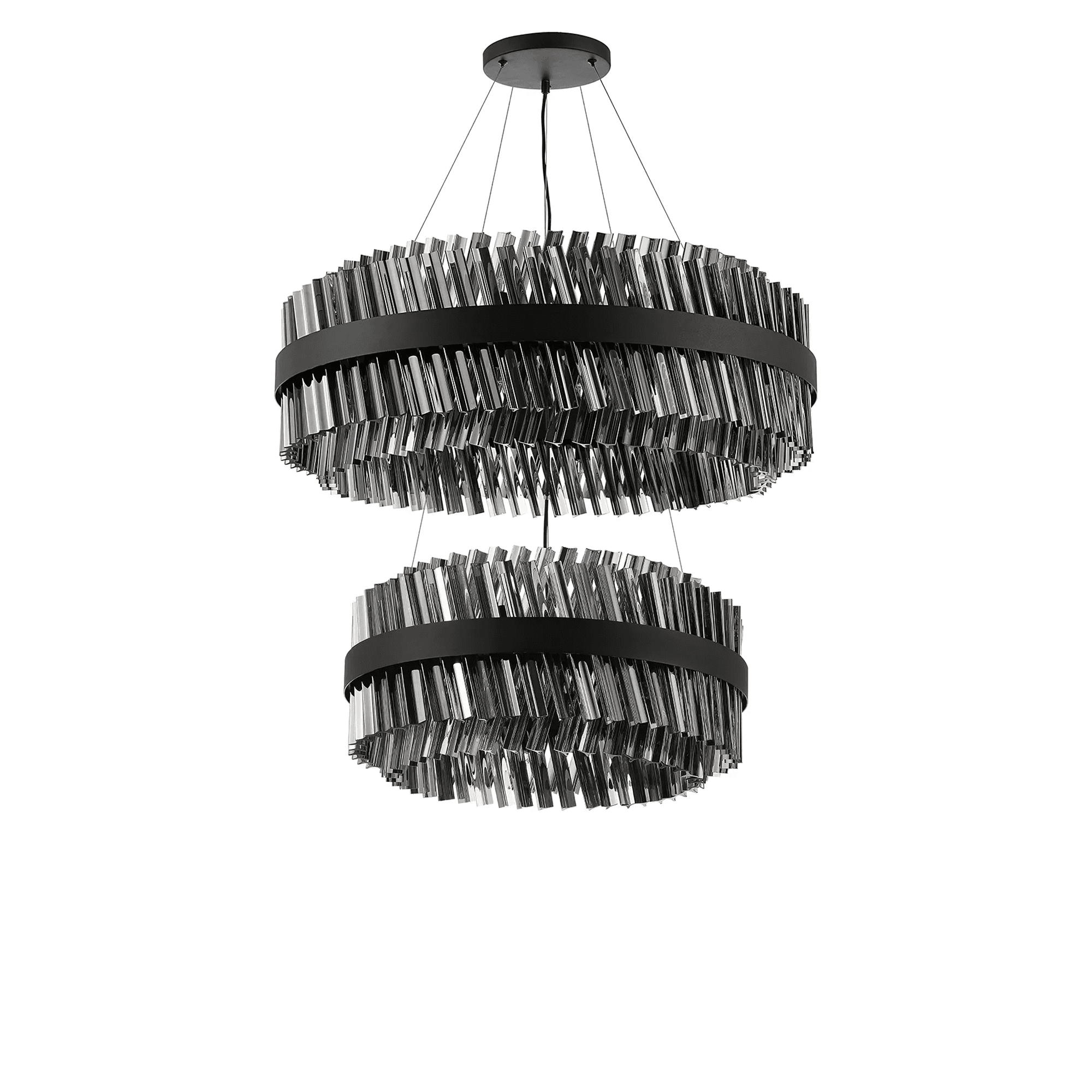Hampton 2 Tier 42 Light Ceiling Pendant Light In Satin Black With Smoked Glass