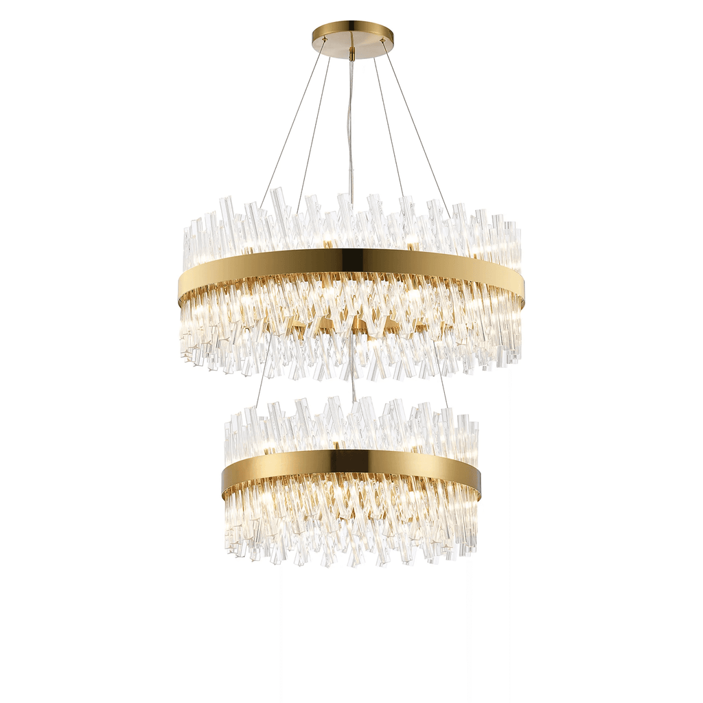 Hampton 2 Tier 42 Light Ceiling Pendant Light In Brass With Clear Glass
