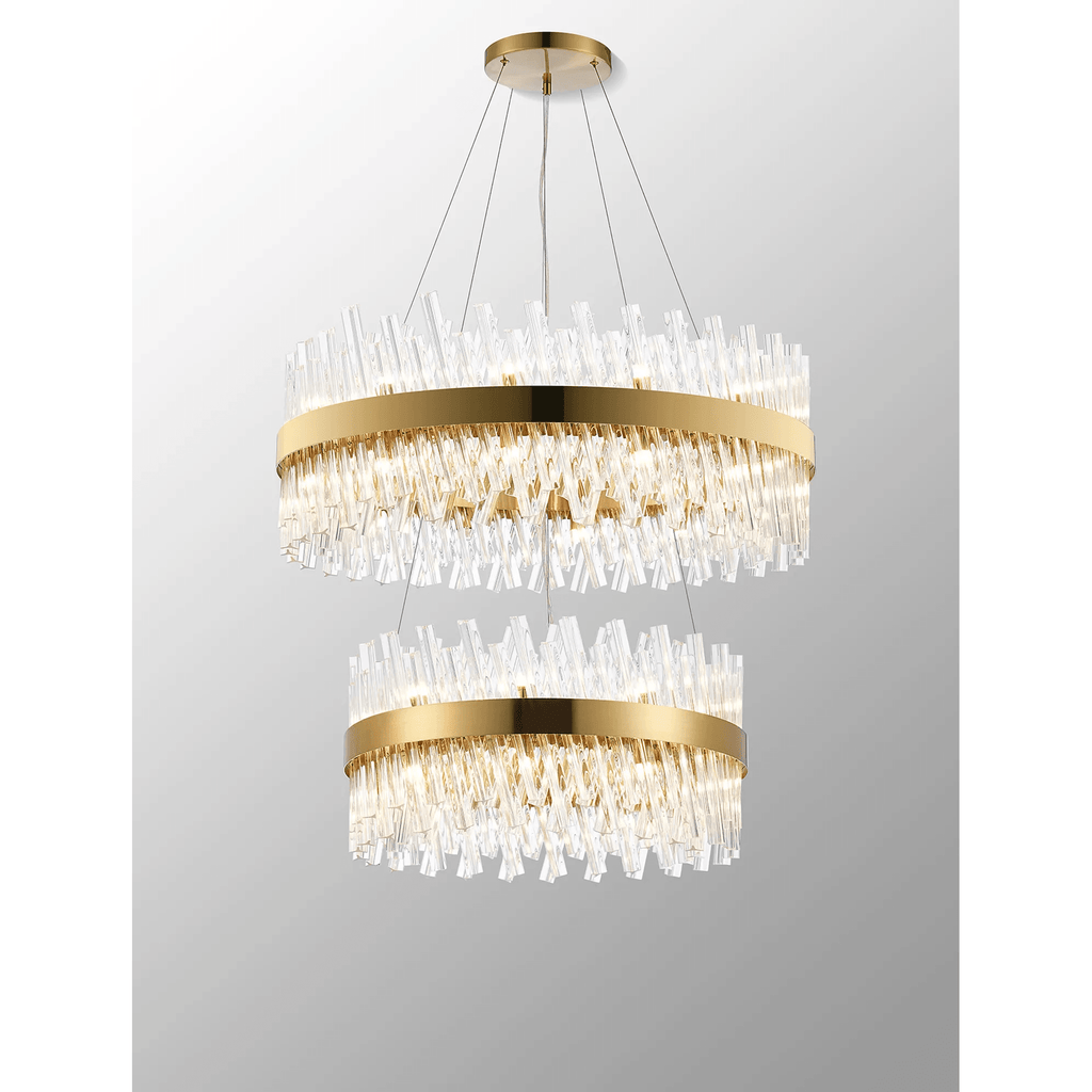 Hampton 2 Tier 42 Light Ceiling Pendant Light In Brass With Clear Glass