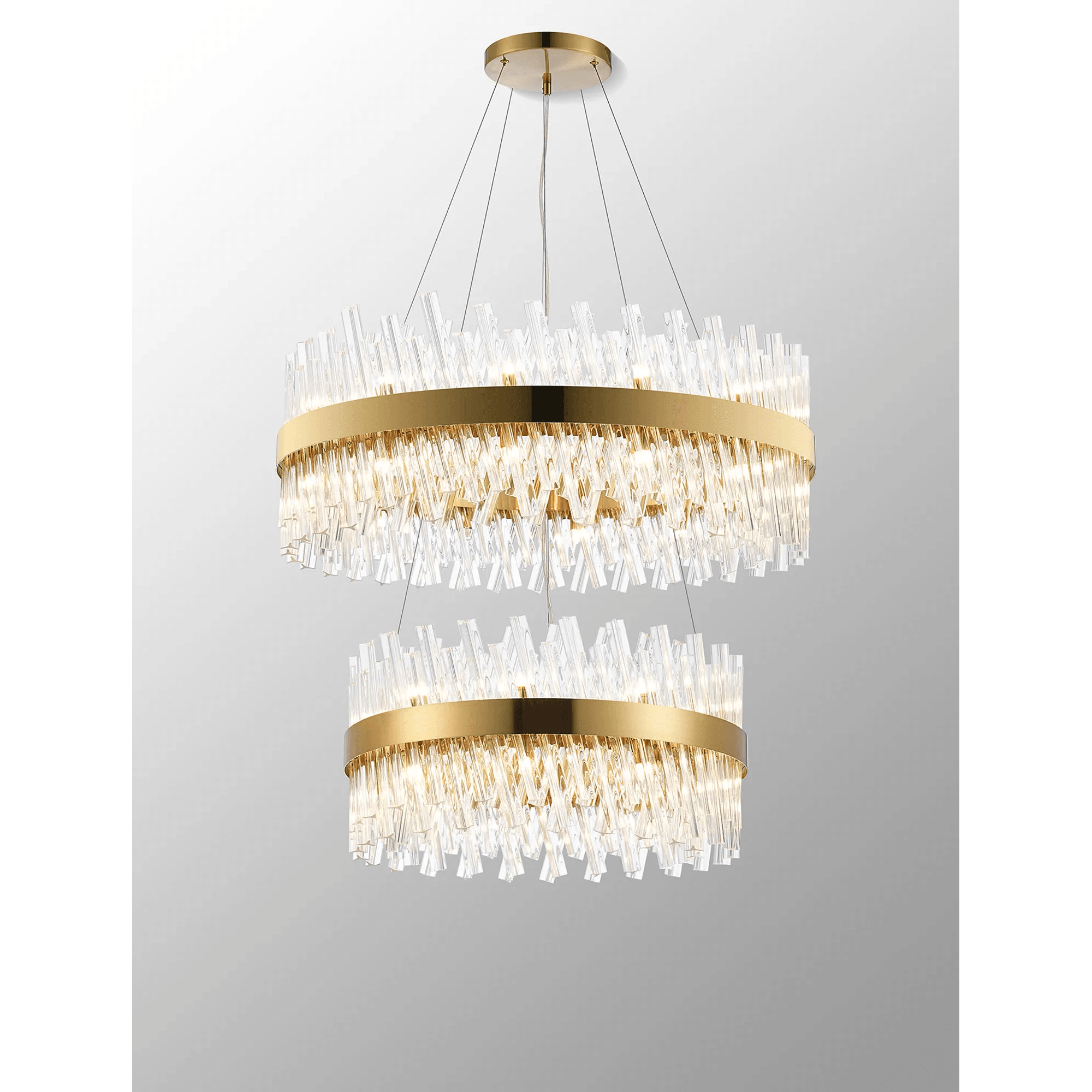 Hampton 2 Tier 42 Light Ceiling Pendant Light In Brass With Clear Glass