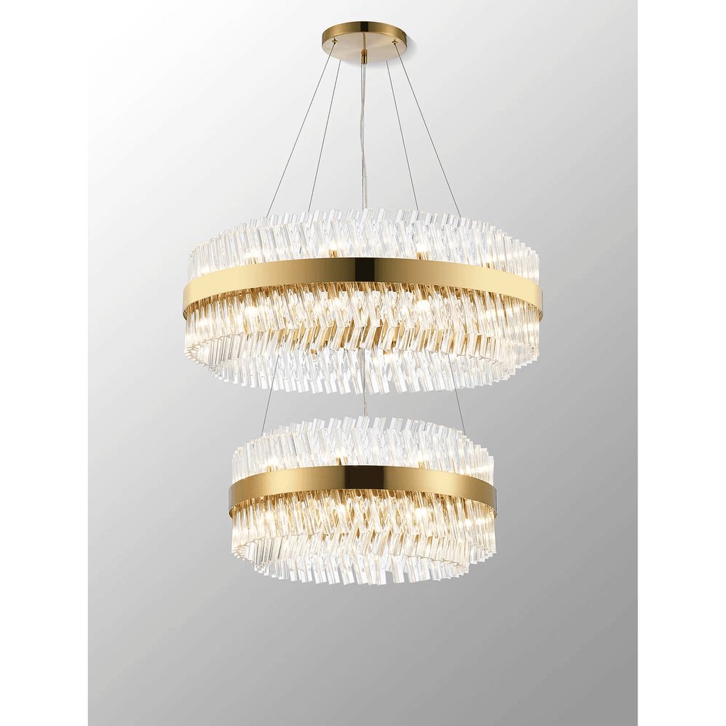 Hampton 2 Tier 42 Light Ceiling Pendant Light In Brass With Clear Glass