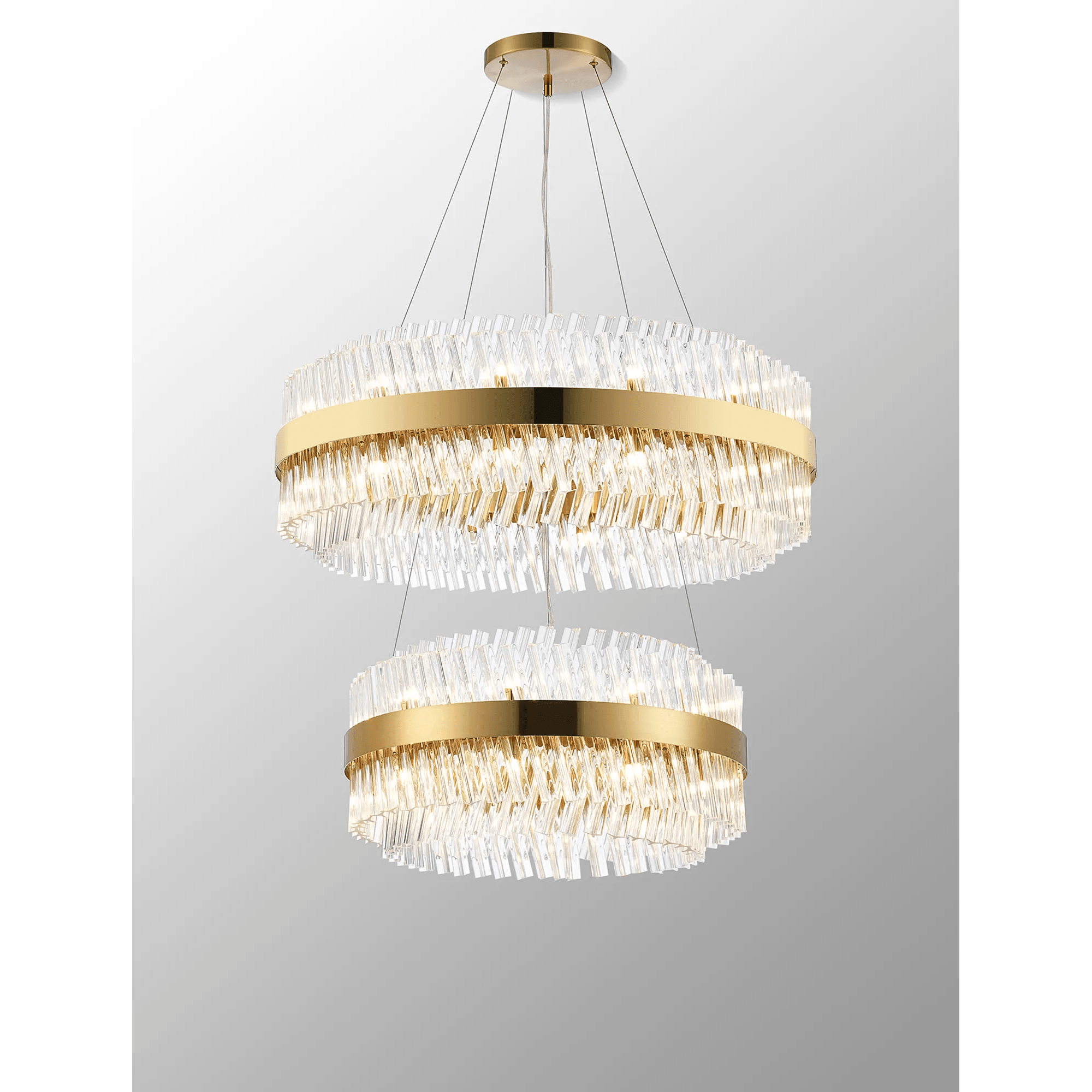 Hampton 2 Tier 42 Light Ceiling Pendant Light In Brass With Clear Glass