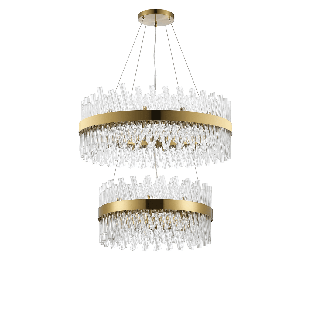 Hampton 2 Tier 42 Light Ceiling Pendant Light In Brass With Clear Glass