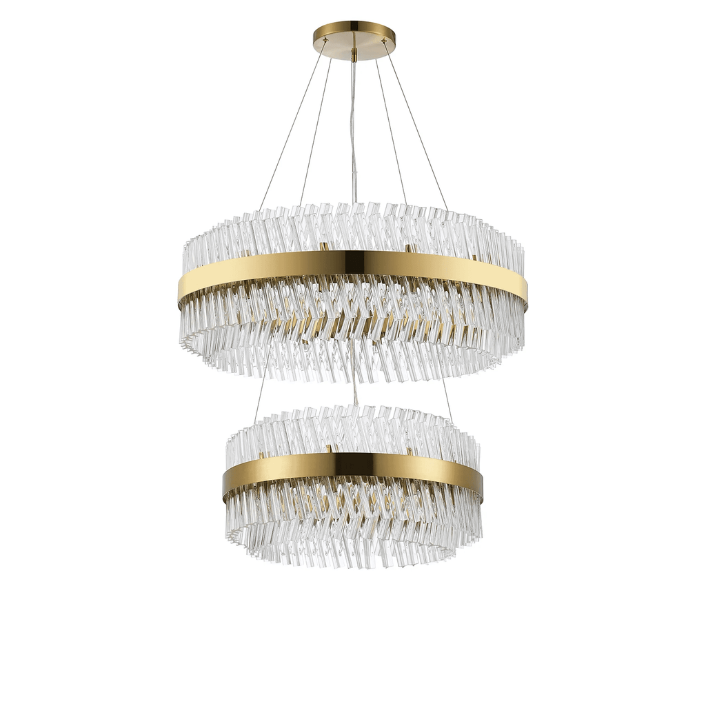 Hampton 2 Tier 42 Light Ceiling Pendant Light In Brass With Clear Glass