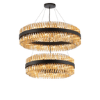 Hampton 2 Tier 56 Light Ceiling Pendant Light In Satin Black With Amber Glass