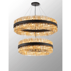 Hampton 2 Tier 56 Light Ceiling Pendant Light In Satin Black With Amber Glass