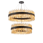Hampton 2 Tier 56 Light Ceiling Pendant Light In Satin Black With Amber Glass