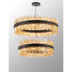 Hampton 2 Tier 56 Light Ceiling Pendant Light In Satin Black With Amber Glass