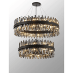 Hampton 2 Tier 56 Light Ceiling Pendant Light In Satin Black With Smoked Glass