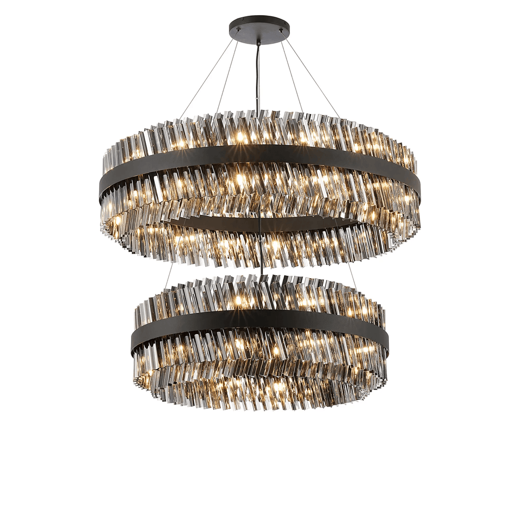 Hampton 2 Tier 56 Light Ceiling Pendant Light In Satin Black With Smoked Glass