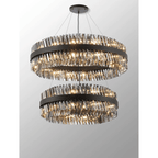 Hampton 2 Tier 56 Light Ceiling Pendant Light In Satin Black With Smoked Glass