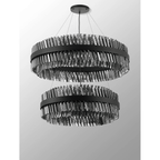 Hampton 2 Tier 56 Light Ceiling Pendant Light In Satin Black With Smoked Glass
