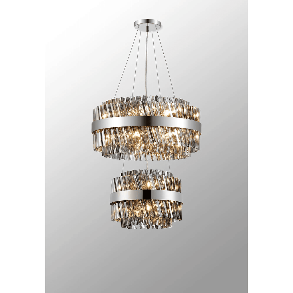 Hampton 2 Tier 28 Light Ceiling Pendant Light In Polished Nickel With Smoked Glass