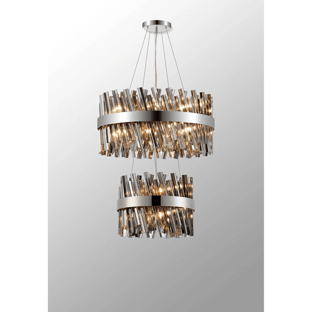 Hampton 2 Tier 28 Light Ceiling Pendant Light In Polished Nickel With Smoked Glass