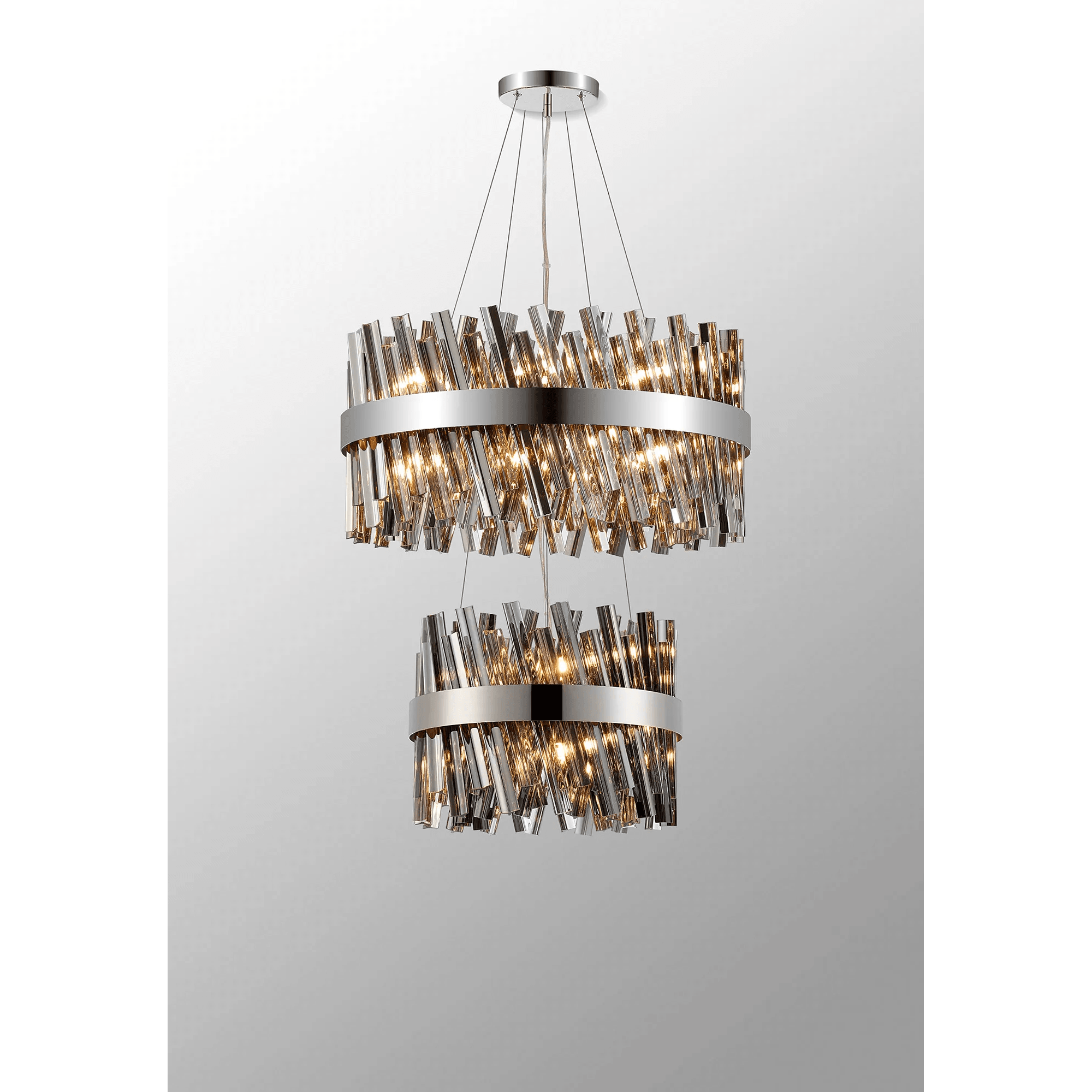 Hampton 2 Tier 28 Light Ceiling Pendant Light In Polished Nickel With Smoked Glass