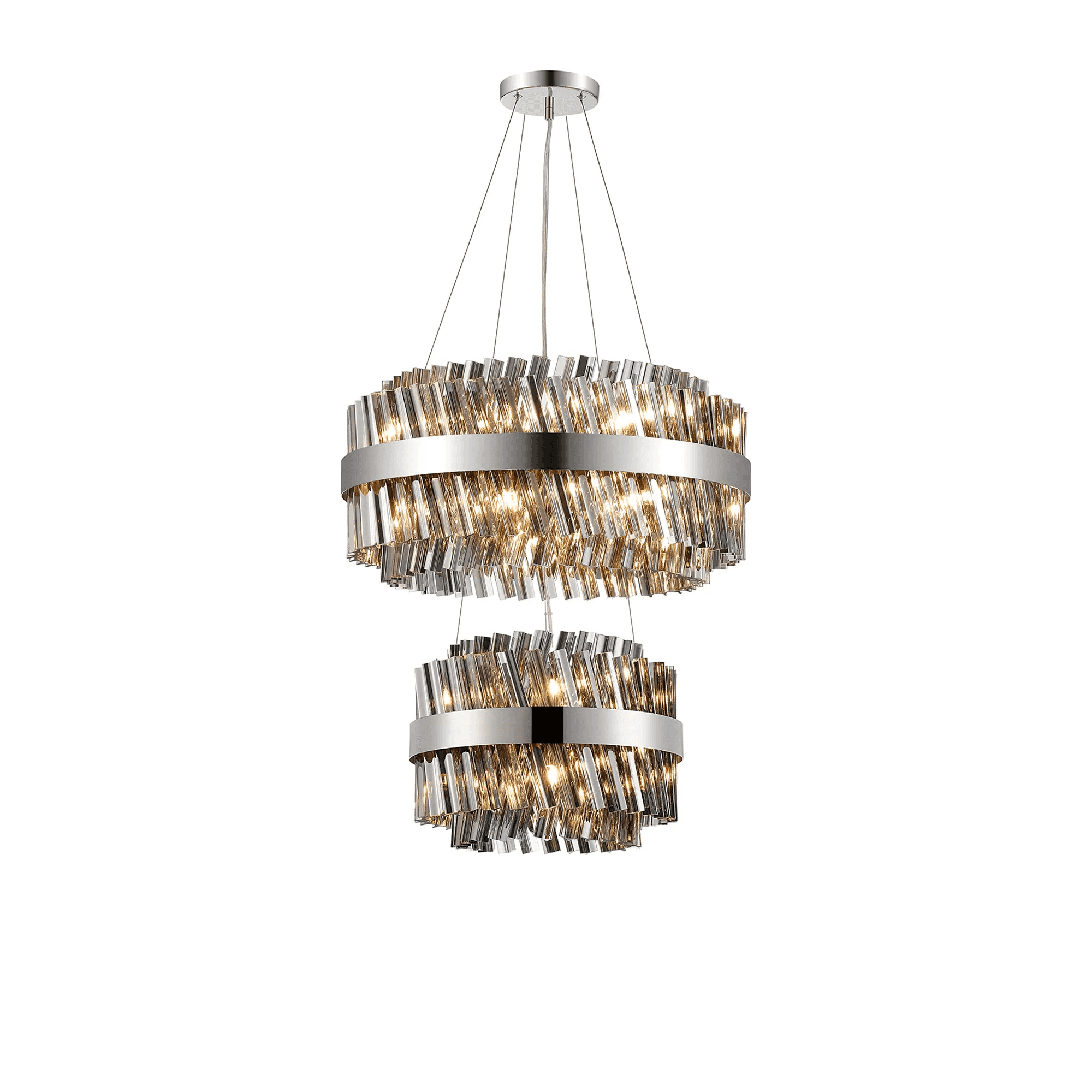 Hampton 2 Tier 28 Light Ceiling Pendant Light In Polished Nickel With Smoked Glass