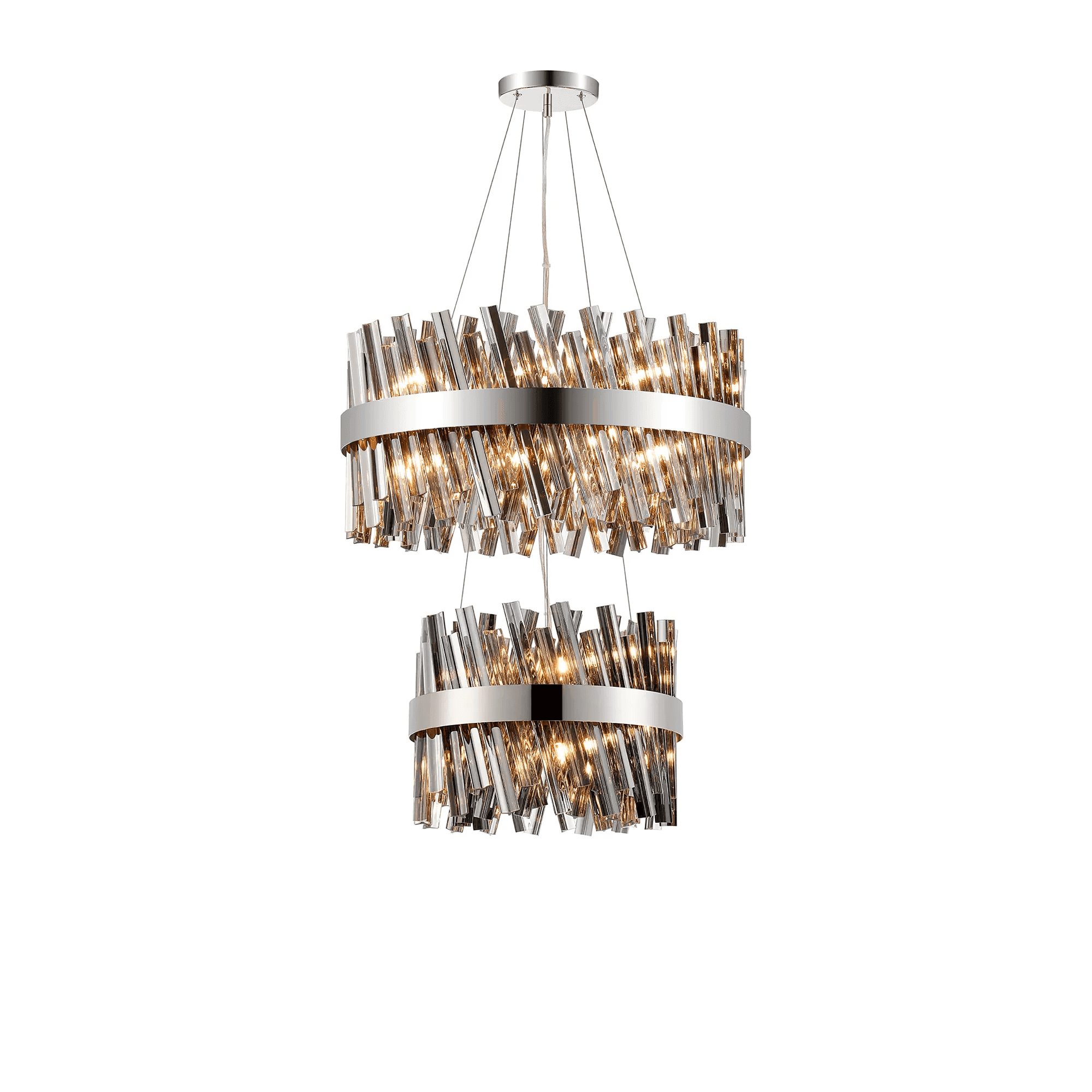 Hampton 2 Tier 28 Light Ceiling Pendant Light In Polished Nickel With Smoked Glass